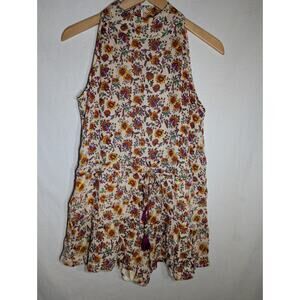 RAGA Women's Myrna Floral Open Back Romper Sz Small Sleeveless Ditsy Floral